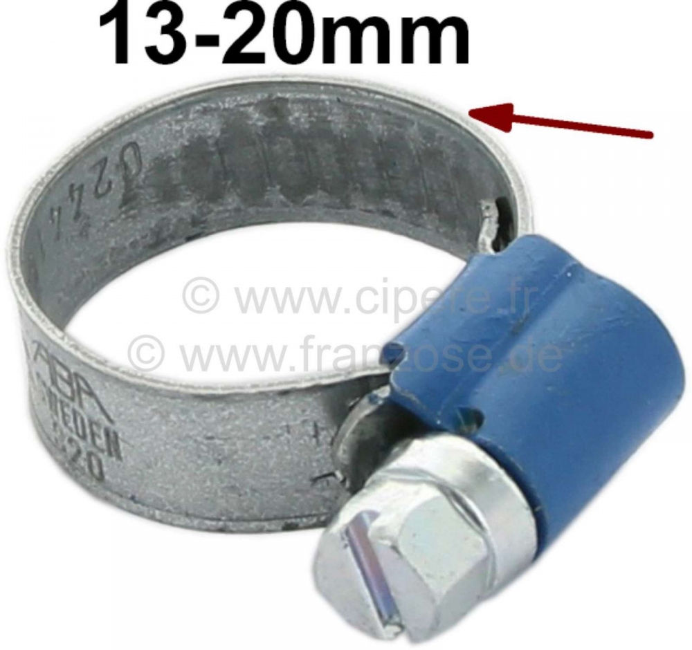 Peugeot - Slangklem 13-20 mm, speciaal voor radiatorslang. Nostalgische uitstraling. Reliëfband met