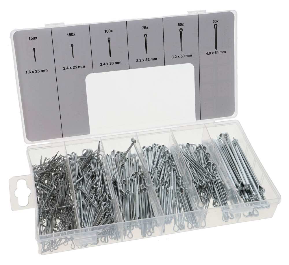 Renault - Splitpen assortiment, 555 stuks. Recht model, verschillende diktes en lengtes.