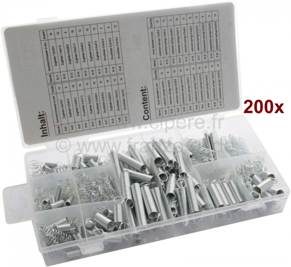 Citroen-2CV - Verenassortiment, 200 stuks. Verleng- en drukveren in verschillende maten!