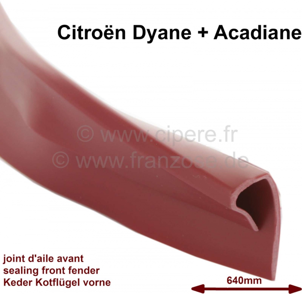 Citroen-2CV - Dyane, bies voor voorspatbord. Per stuk. Kleur: Rood!