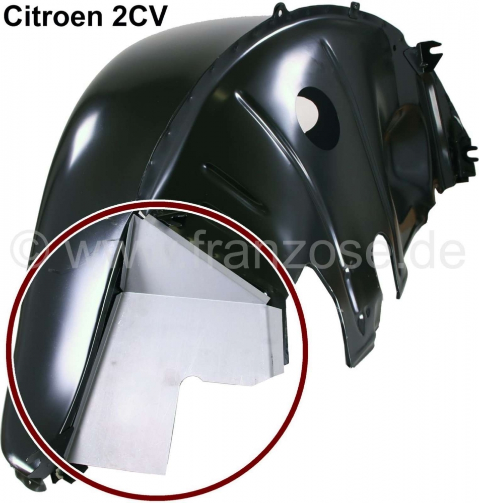 Alle - 2CV, voorspatbord, reparatiepaneel binnenzijde links. Voor Citroen 2CV. Gemaakt in Europa.
