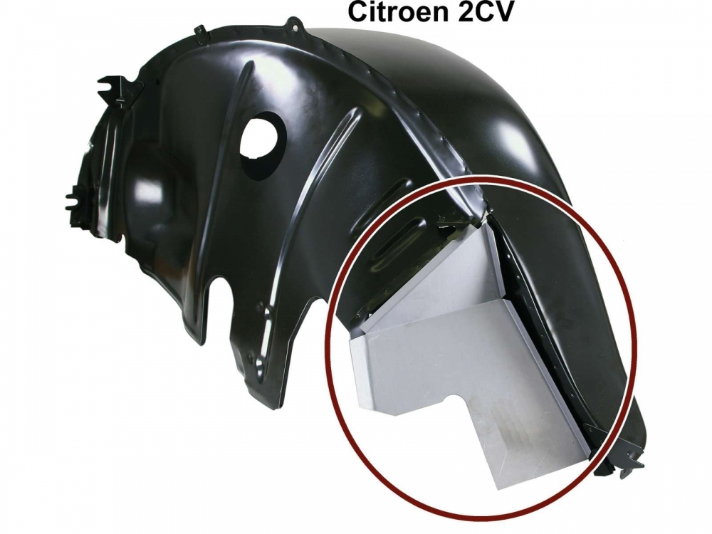 Alle - 2CV, voorspatbord, reparatiepaneel binnenzijde rechts. Voor Citroen 2CV. Gemaakt in Europa