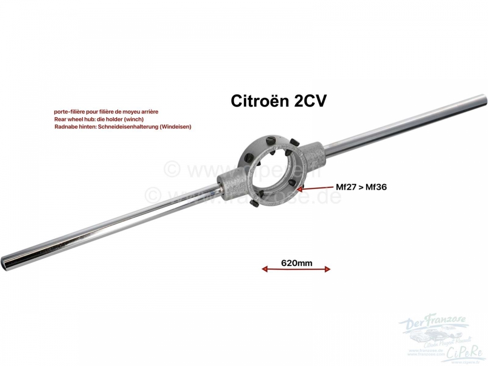 Citroen-2CV - Achterwielnaaf: Matrijshouder (kraansleutel) voor het hersnijden van de schroefdraad van d