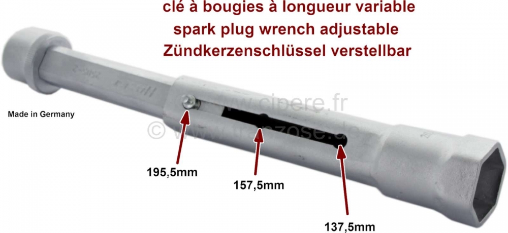 Renault - Bougiesleutel (in lengte verstelbaar), voor 20,8 mm bougies. Deze sleutel is ingenieus voo