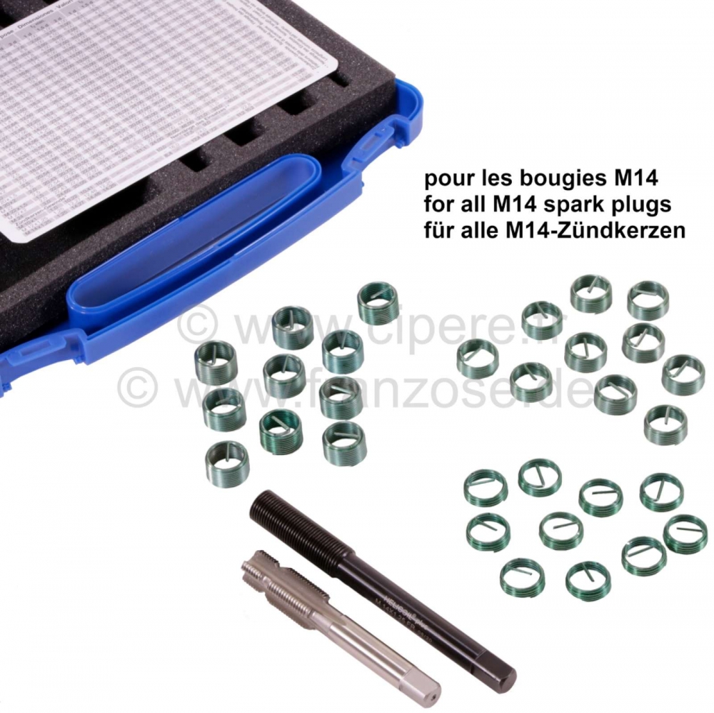 Citroen-2CV - Helicoil bougie schroefdraadreparatieset. Voor alle M14 bougies. Inhoud: 1 boor + snijgere