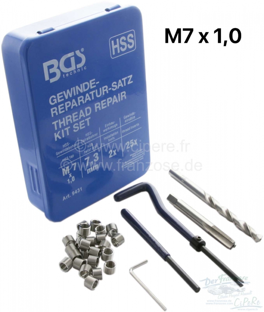 Renault - Helicoil schroefdraadreparatieset M7x1. Voor draadreparatie en draadbewapening van materia