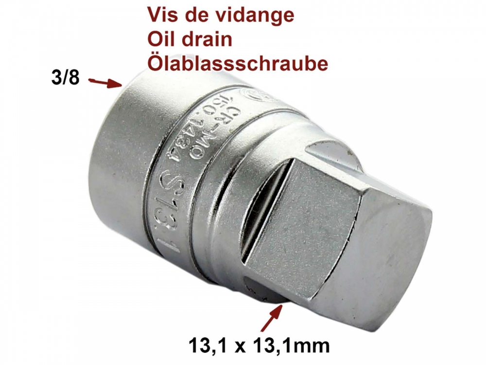 Renault - Moer voor olieaftapplug. Vierkant 13,1 mm. 3/8 ratelmoer. Geschikt voor Peugeot + Renault.