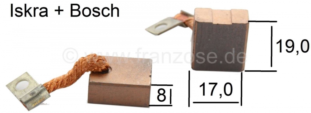Citroen-2CV - Startborstels, Citroën 2CV6 + 2CV4. Geschikt voor startmotorfabrikant Iskra + Bosch. 12 V