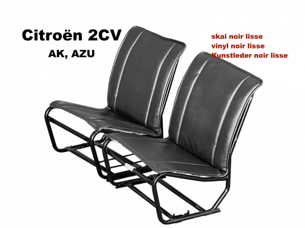 Citroen-2CV - 2CV, stoelhoes voorstoel, open zijkanten (2 stuks). Materiaal: zwart kunstleer, glad opper