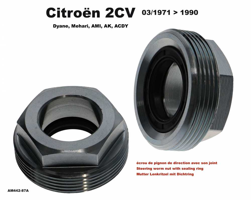 Citroen-2CV - Stuurpenmoer met afdichtring. Geschikt voor Citroen 2CV vanaf modeljaar 03/1971.