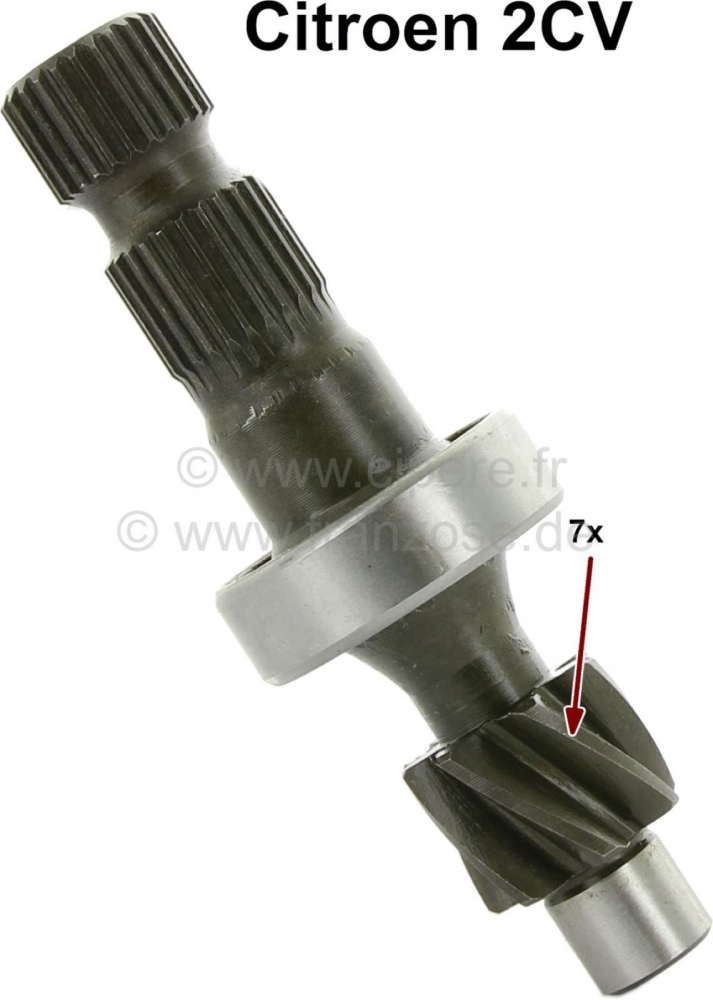 Citroen-2CV - Stuurrondsel 7 tanden, incl. lager, voor Citroen 2CV. Eerste versie. De vertanding (worm) 