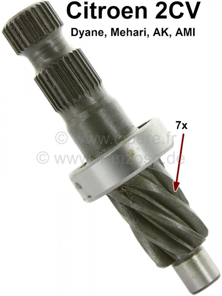 Citroen-2CV - Stuurrondsel 7 tanden, incl. lager, voor Citroen 2CV. De vertanding (worm) is doorlopend t