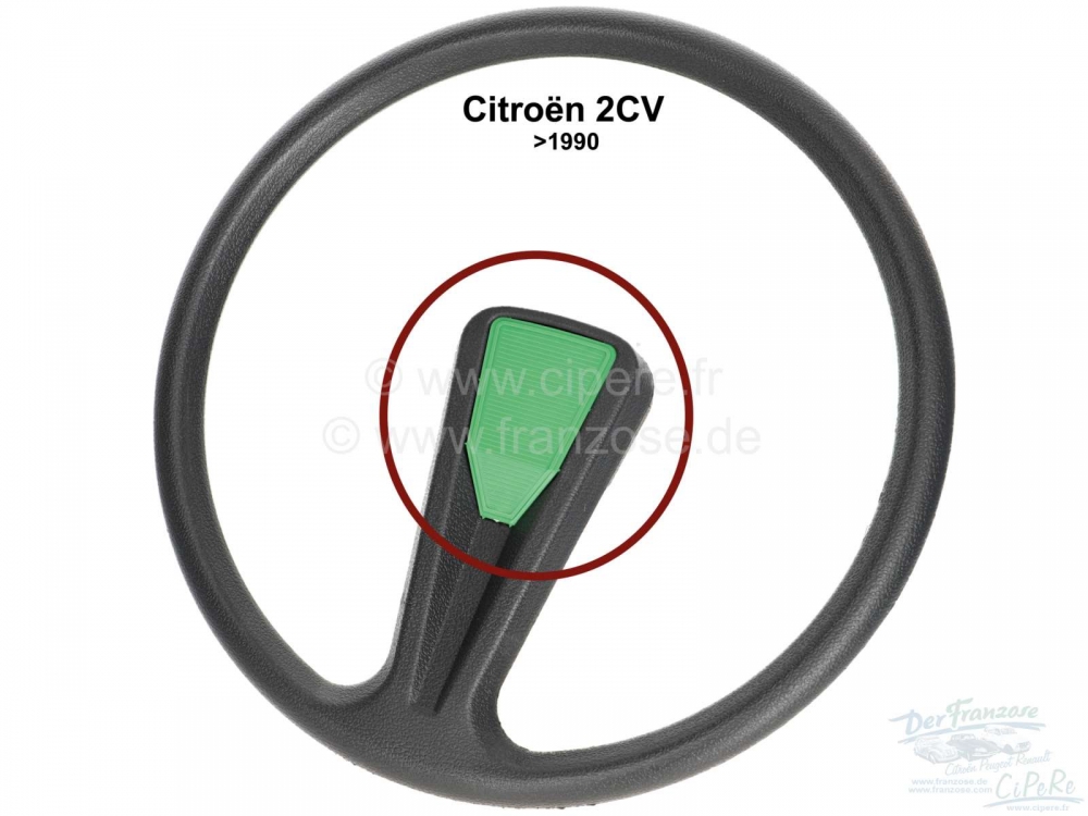Citroen-2CV - Stuurnaafkap van kunststof (als origineel), voor 1-spaaks stuurwiel. Kleur: groen. Geschik