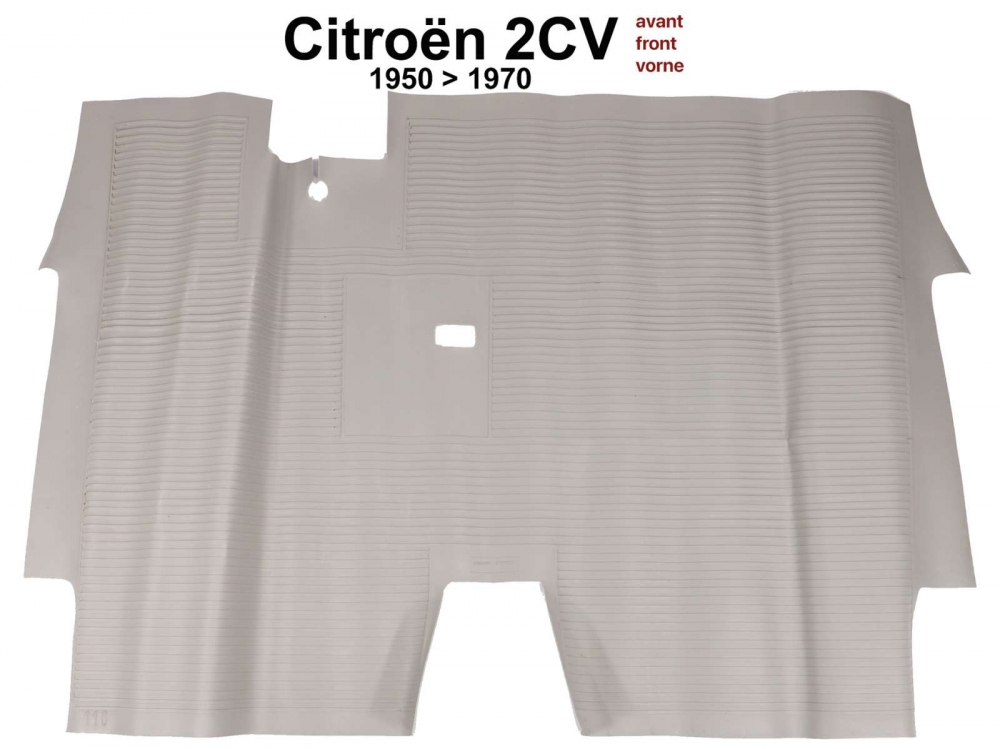 Citroen-2CV - Rubberen mat vooraan (grijs), voor Citroen 2CV met voorbank. Voor voertuigen met rechtopst