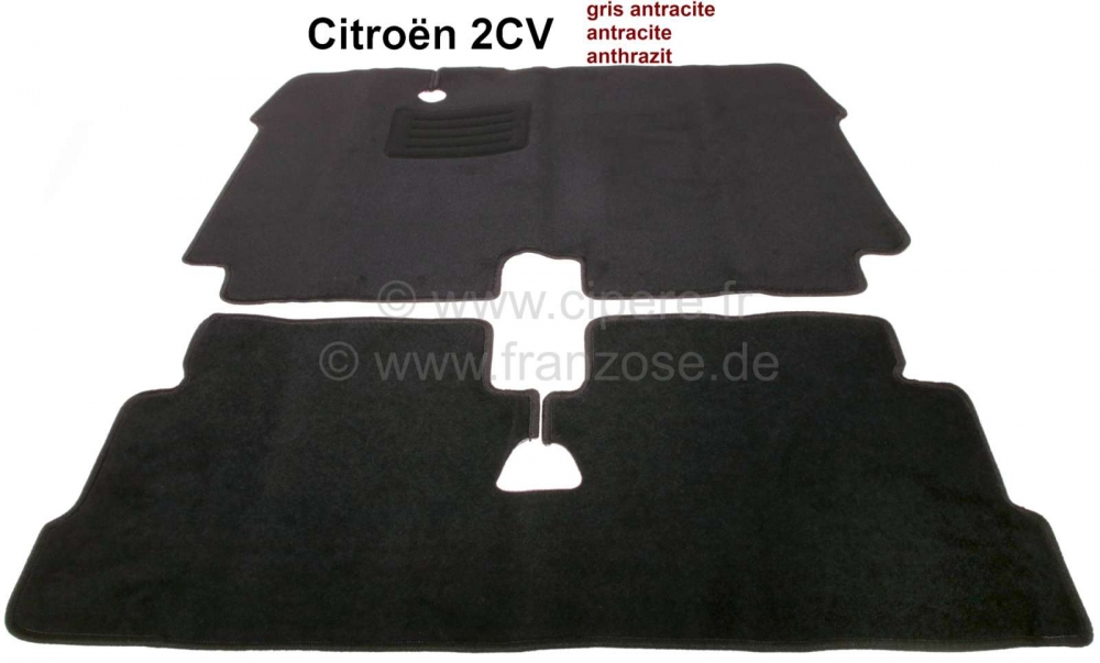 Citroen-2CV - Set vloermatten in antraciet (lusstof, grof oppervlak), voor + achter (2-delig). Geschikt 
