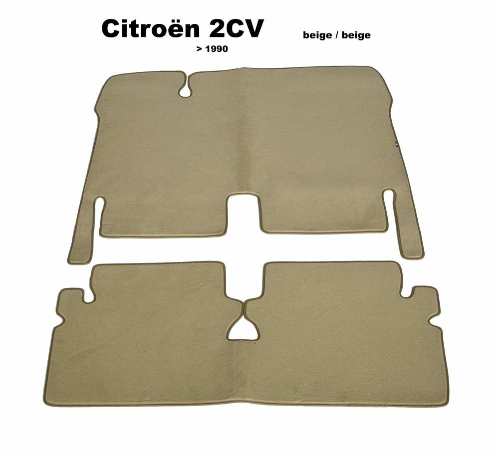 Citroen-2CV - Tapijtset in velours. Kleur: beige, beige rand, 2-delig. De tapijtset bedekt de hele voetr
