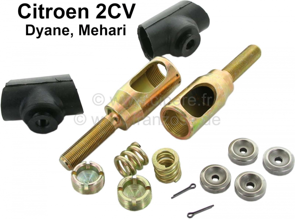 Citroen-2CV - Reparatieset voor trekstangeind links + rechts (1 paar). Inclusief lagerbekers, drukveren,