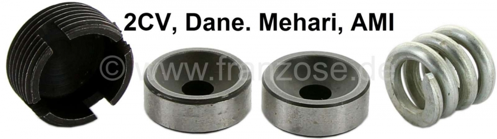 Citroen-2CV - Trekstangeinde, 2 x lagerbeker + 1 x drukveer + 1 x raatmoer. Complete reparatieset om het