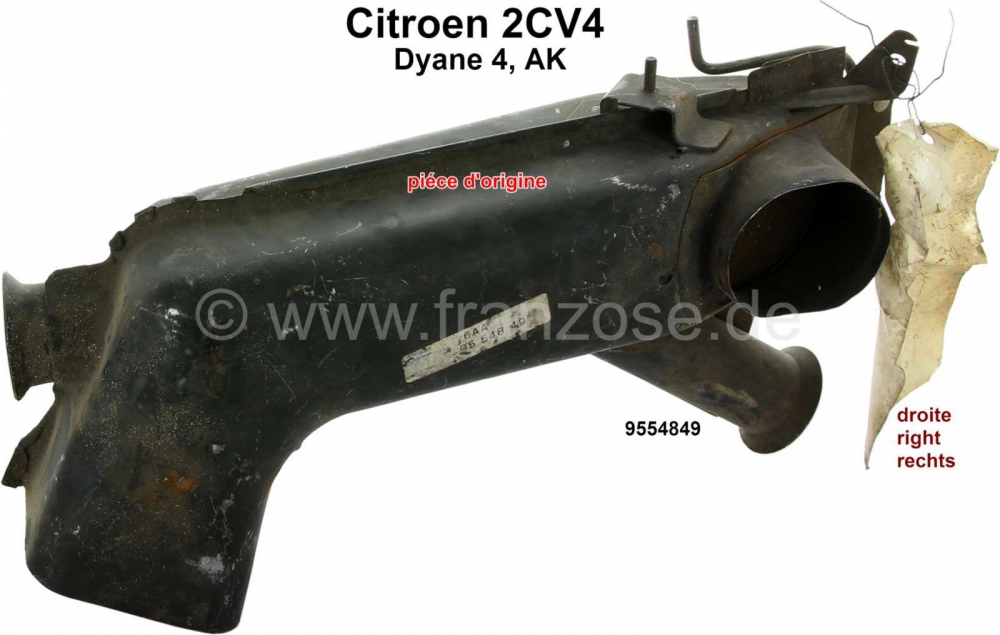 Citroen-2CV - 2CV4, warmtewisselaar (kachelbol) rechts (origineel). Geschikt voor Citroen 2CV4, Dyane 4.