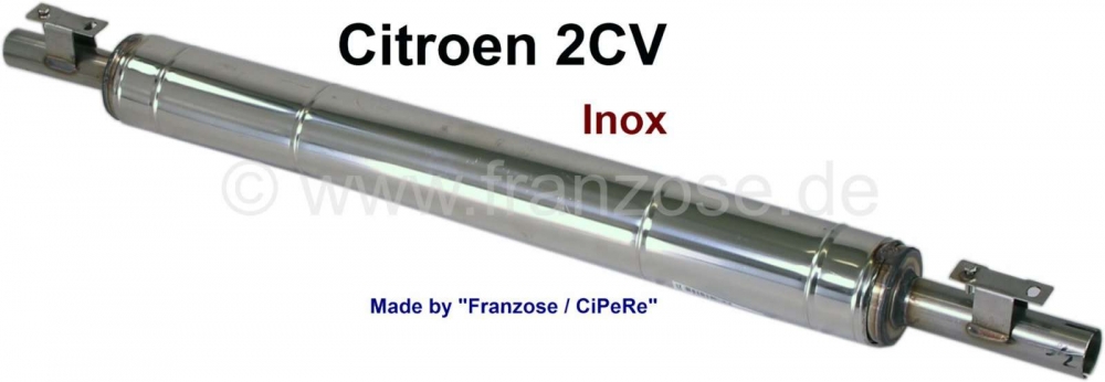 Citroen-2CV - 2CV6, achterdemper (einddemper), gemaakt van roestvrij staal. Zeer goede reproductie. Zond