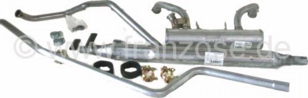 Citroen-2CV - 2CV6, uitlaatsysteem compleet met bevestigingsmateriaal. Voor Citroen 2CV6. Goede reproduc