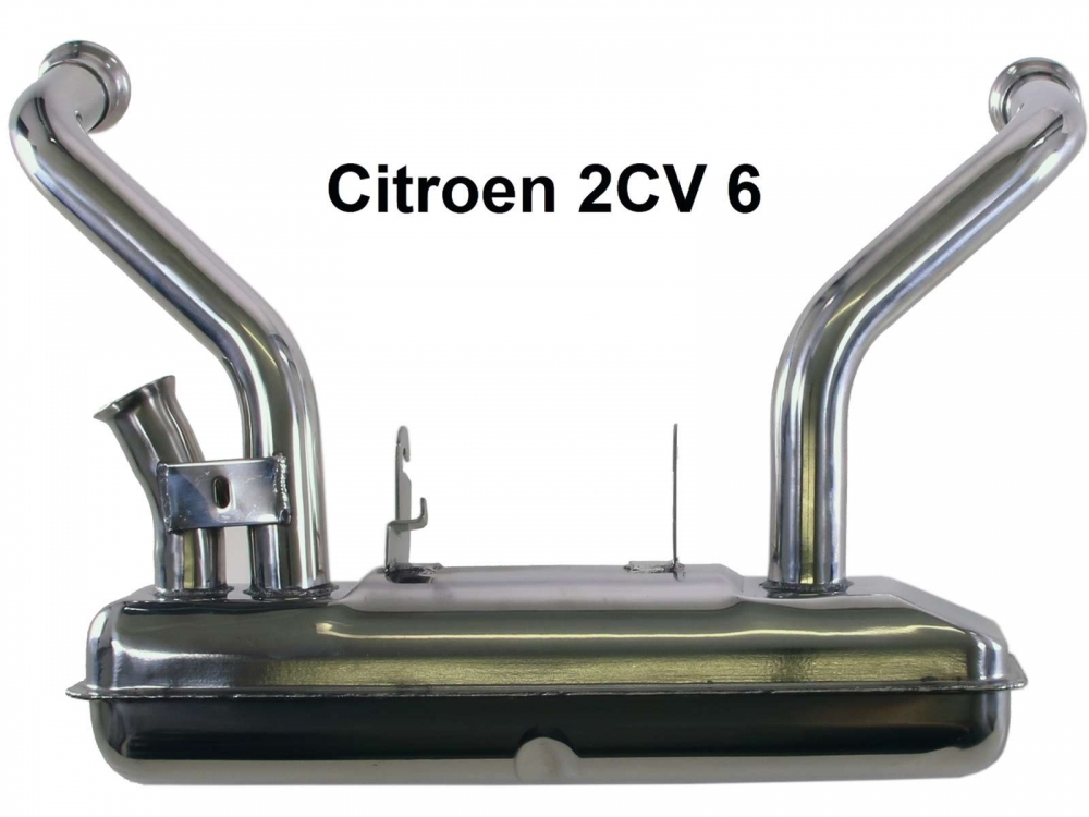 Citroen-2CV - 2CV6, roestvrijstalen einddemper. Deze voordemper is iets eenvoudiger dan ons nummer 11015