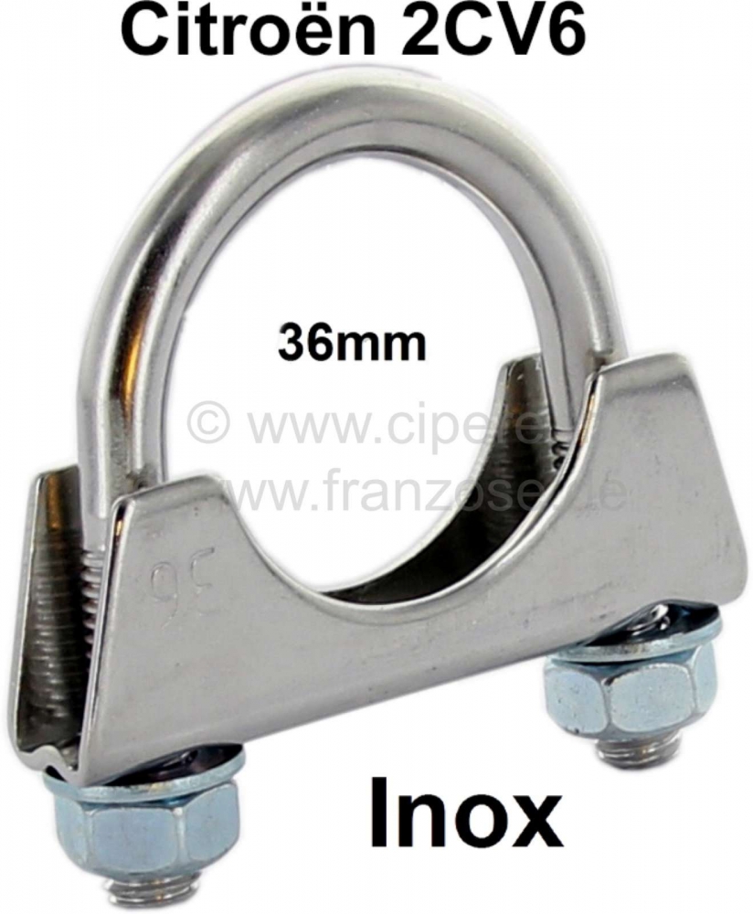 Sonstige-Citroen - 2CV6, uitlaat einddemper klem (36mm), gemaakt van roestvrij staal.