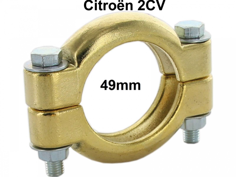 Citroen-2CV - 2CV6, uitlaat voordemper klem 49mm (uitlaatklem). De klem is extreem stabiel en gemaakt va