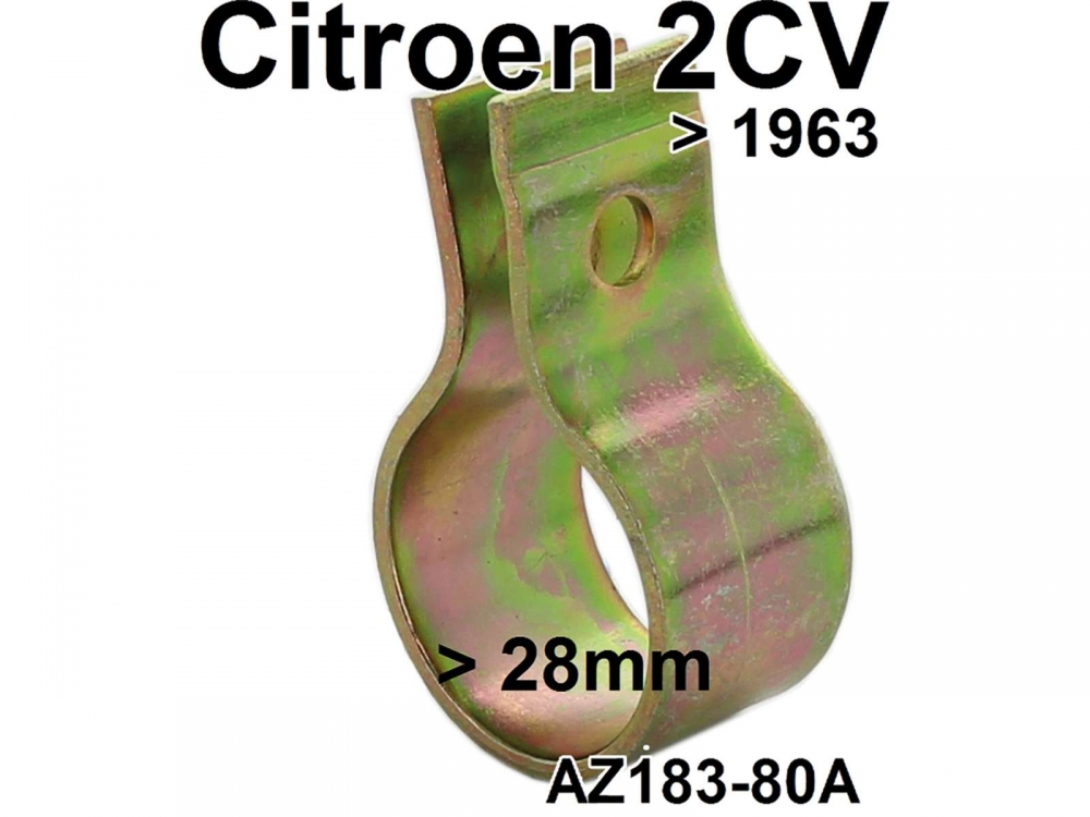 Citroen-2CV - 2CV oud, uitlaatklem achterdemper, voor Citroen 2CV tot 1963. Klembereik tot ca. 28mm. Of.