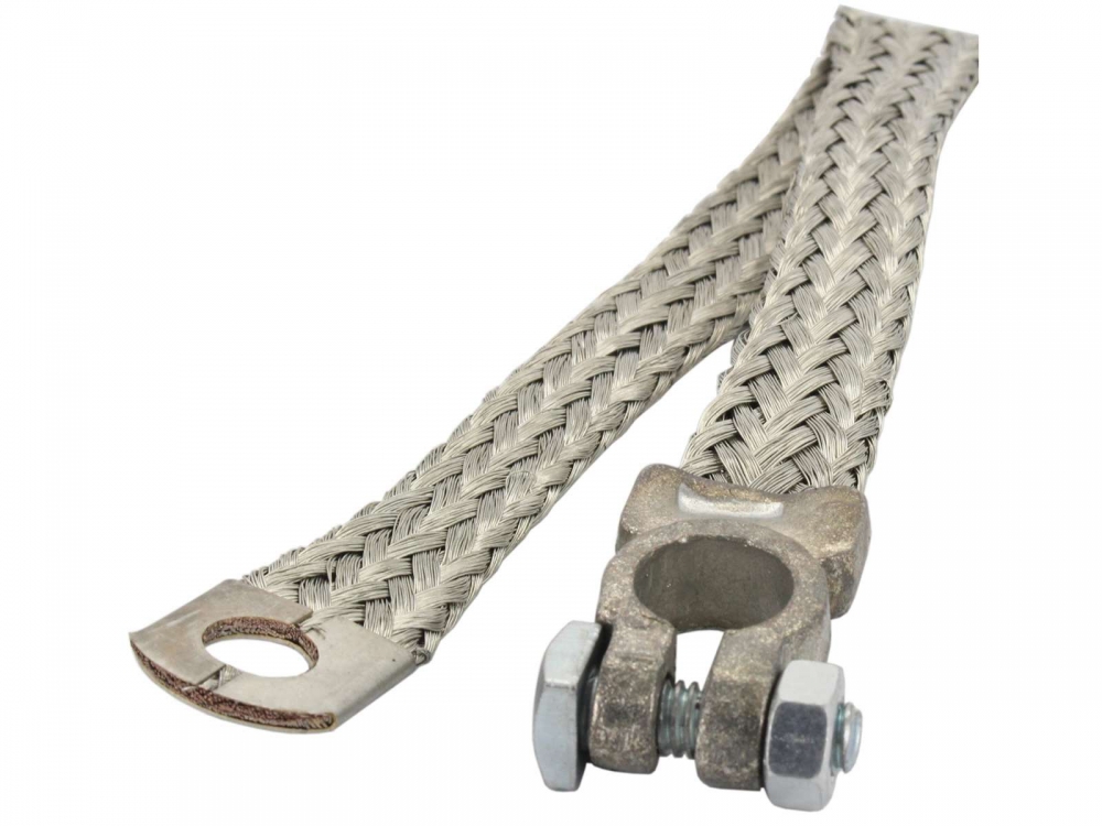 Renault - Massakabel (massariem van de accu), met accupoolklem en ringtong. Lengte: 350 mm. Kabeldoo