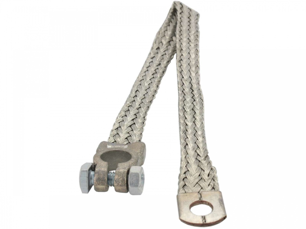 Renault - Massakabel (massariem van de accu), met accupoolklem en ringtong. Lengte: 500 mm. Kabeldoo