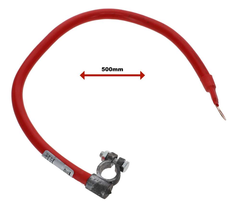 Renault - Positieve kabel (accu naar startmotor). Totale lengte: 500mm. Kabeldoorsnede: 25mm². Gema