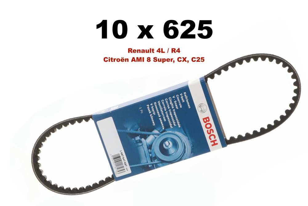 Renault - V-snaar 10x625. Geschikt voor Renault R4 (motor C1C, C1E, 688, 956 / 1108cc) dynamo. Citro