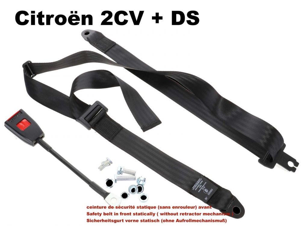 Citroen-2CV - Veiligheidsgordel voor (zonder oprolmechanisme), montage links + rechts. Deze gordel werd 