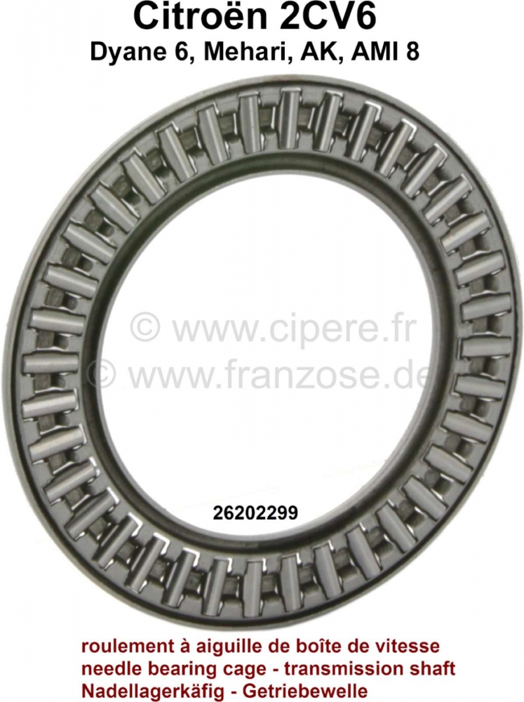 Citroen-2CV - Naaldlagerkooi, voor transmissieas. Geschikt voor Citroen 2CV6. Per stuk. Bestelnr.2620229