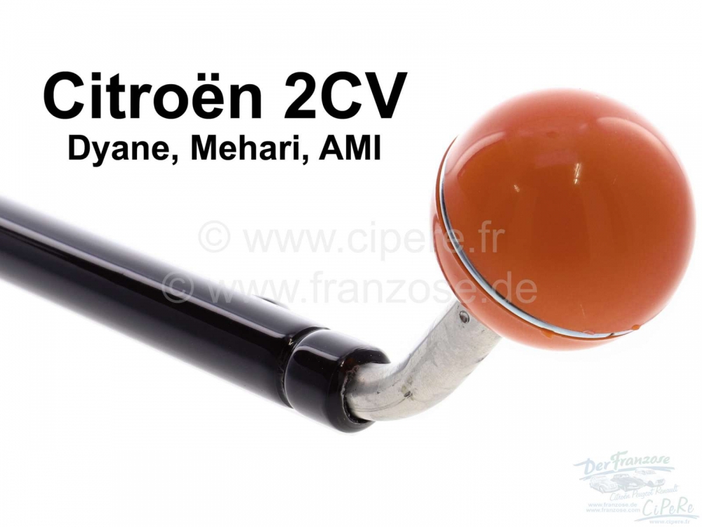 Citroen-2CV - Pookknop (kogel), gemaakt van kunststof met sierring! Kleur oranje. Geschikt voor Citroen 