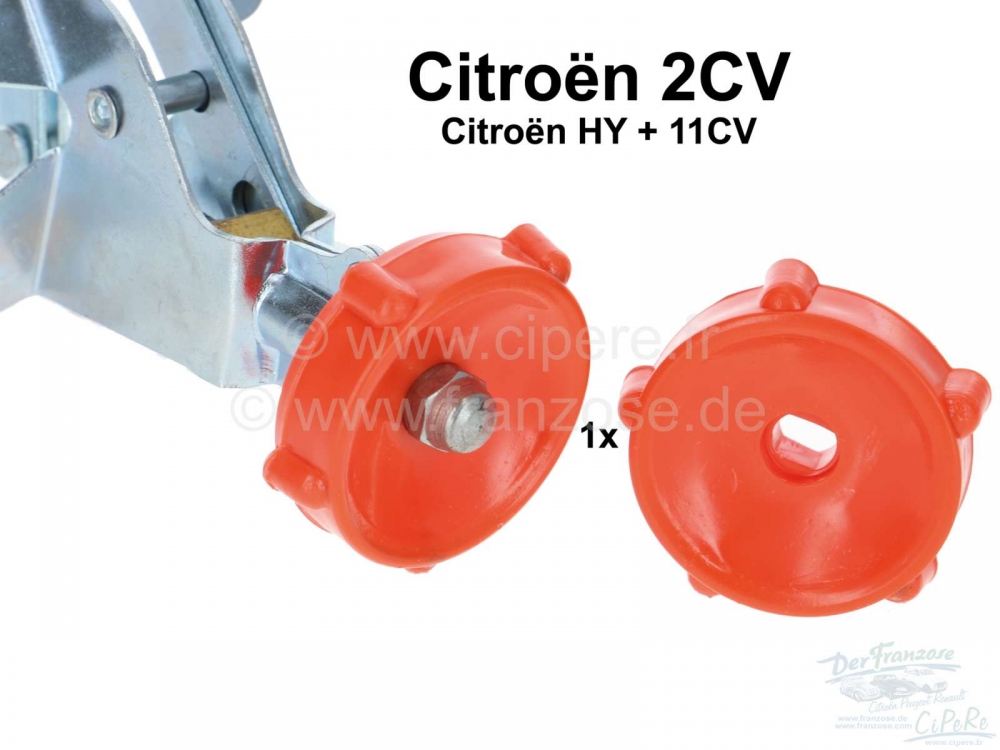 Citroen-2CV - Knop voor het openingsmechanisme van de ventilatorklep. Kleur oranje, gemaakt van hard pla