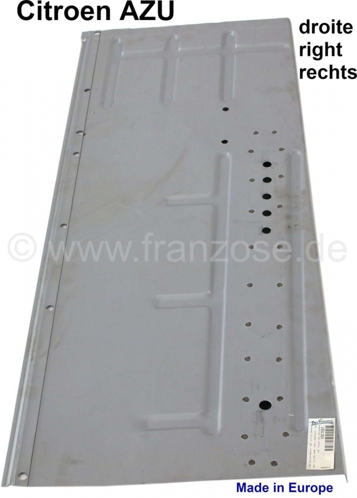 Citroen-2CV - AZU, vloerpaneel rechts, goede reproductie, elektrolytisch verzinkt! Gemaakt in Europa.