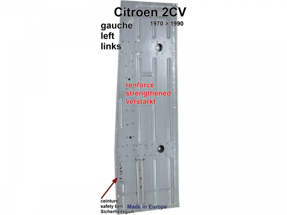 Renault - 2CV, vloerplaat links. Versterkte versie (1,1 mm plaatstaal in plaats van 0,7 mm). Voor Ci