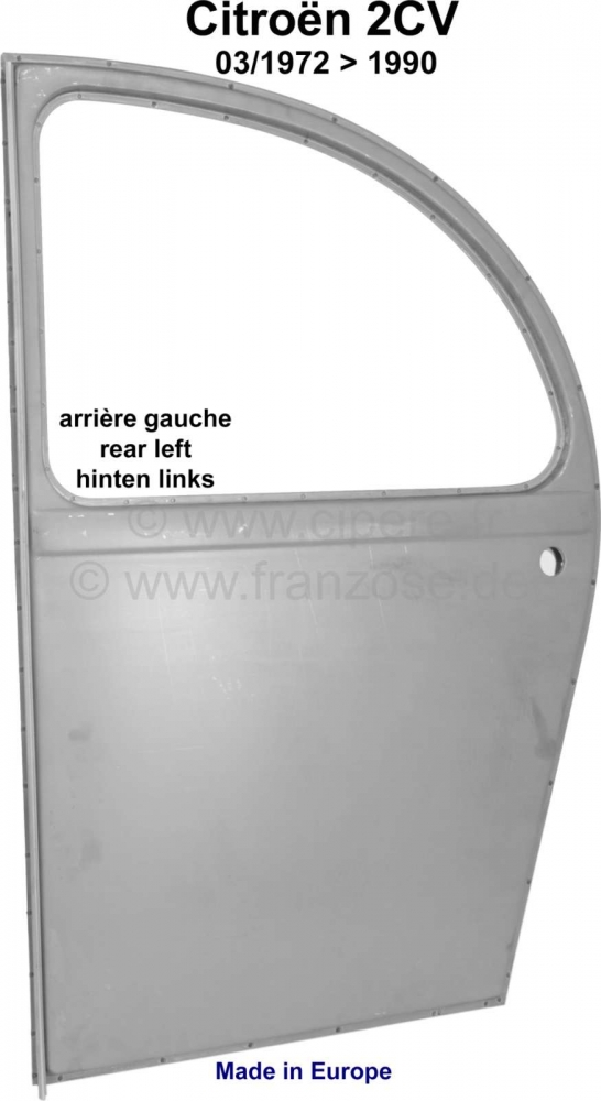 Renault - 2CV, linkerachterdeur. Geschikt voor Citroen 2CV, vanaf modeljaar 03/1972 tot 1990, reprod