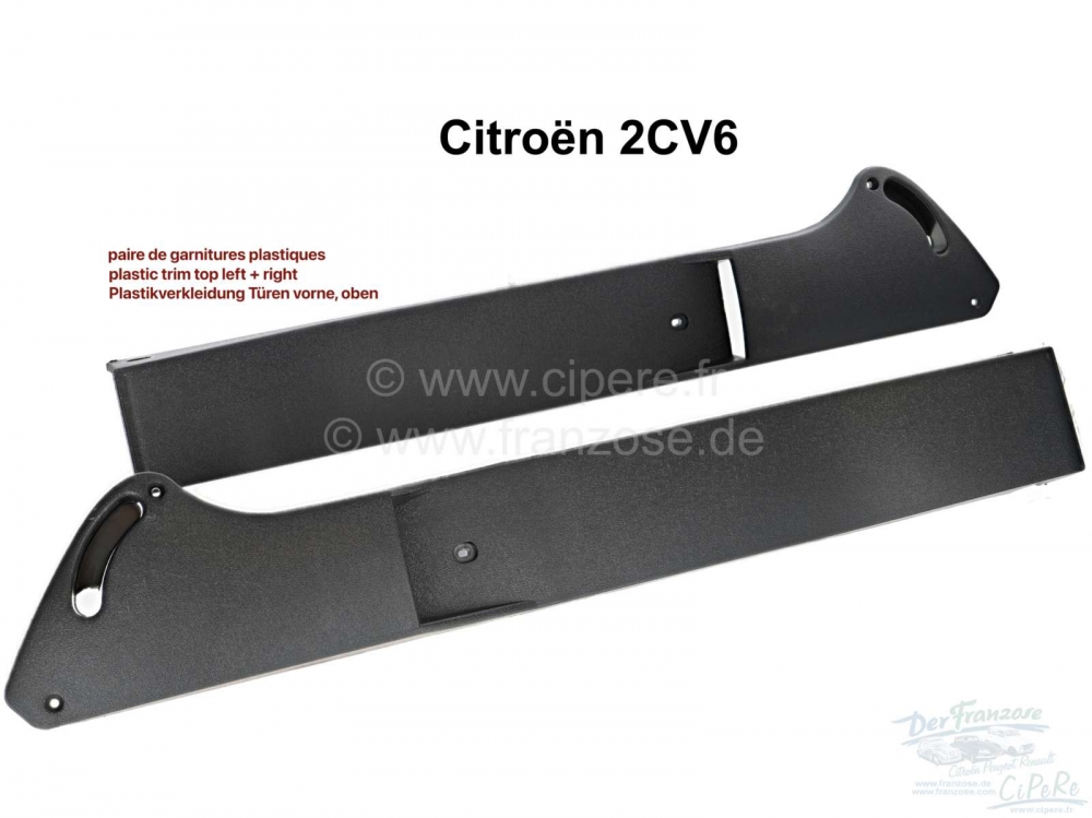 Citroen-2CV - Plastic bekleding (deurbekleding) linksboven + rechtsboven (2 stuks), voor de voordeuren. 