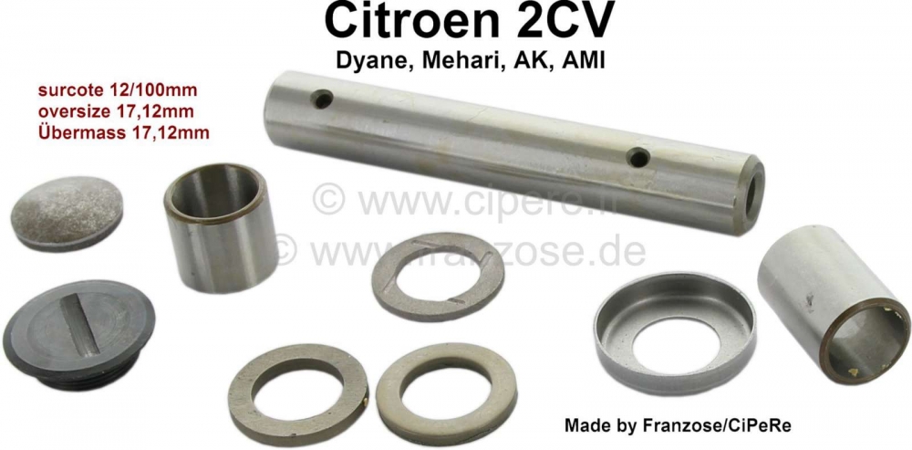 Citroen-2CV - Borgpen voor Citroen 2CV (Dyane, Mehari...). Overmaat (17,12mm)! Compleet met alle hulzen 