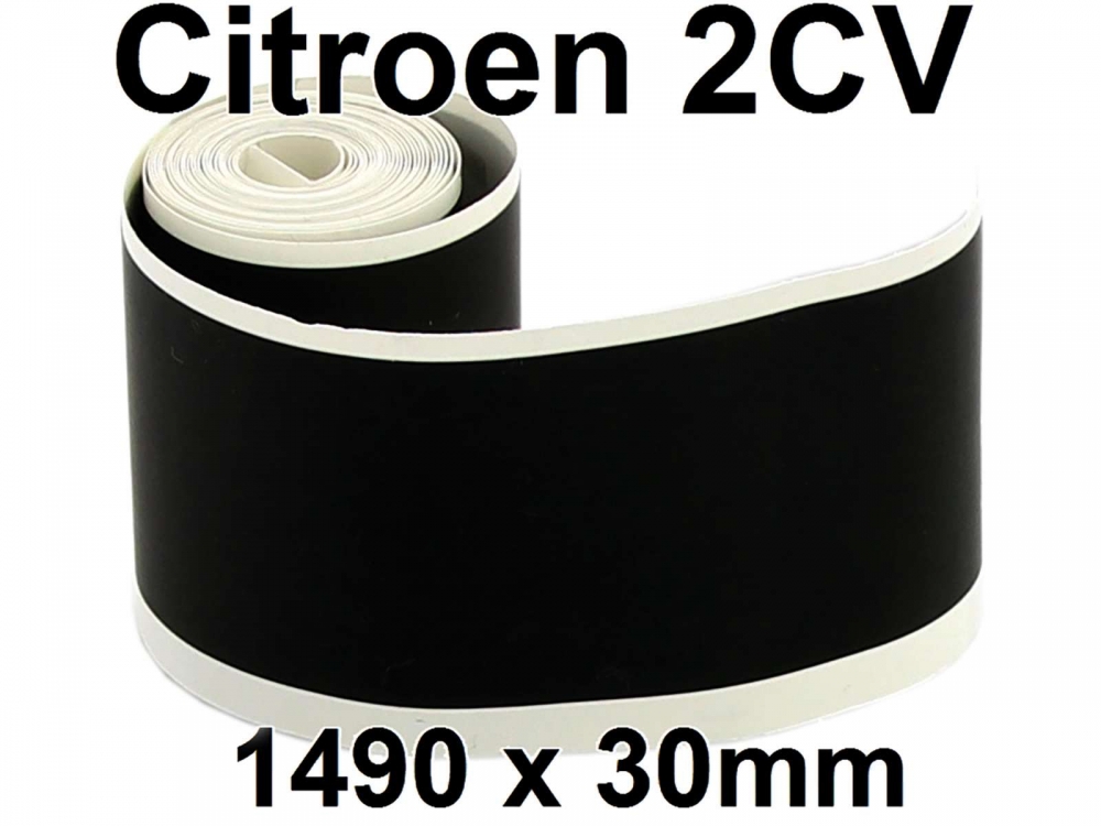 Citroen-2CV - Bumper plakstrip, smal. Kleur zwart. Afmeting 1490x30mm. Geschikt voor 2CV voorbumper, gem