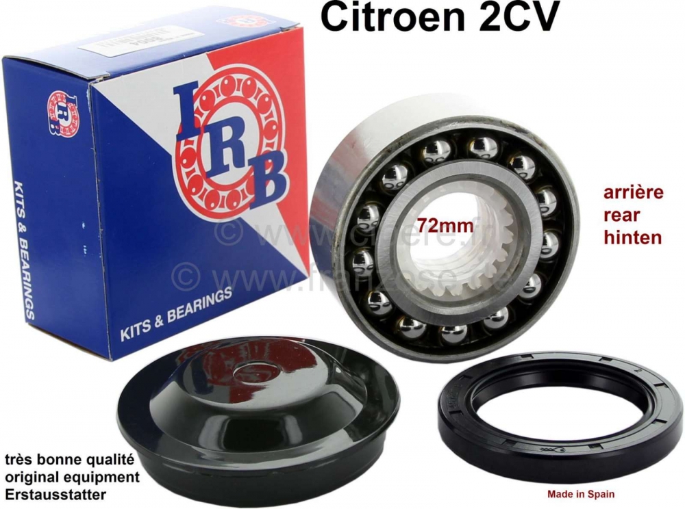 Citroen-2CV - Wiellagerset voor Citroen 2CV, achter (incl. oliekeerring + vetkap). Originele fabrikant 