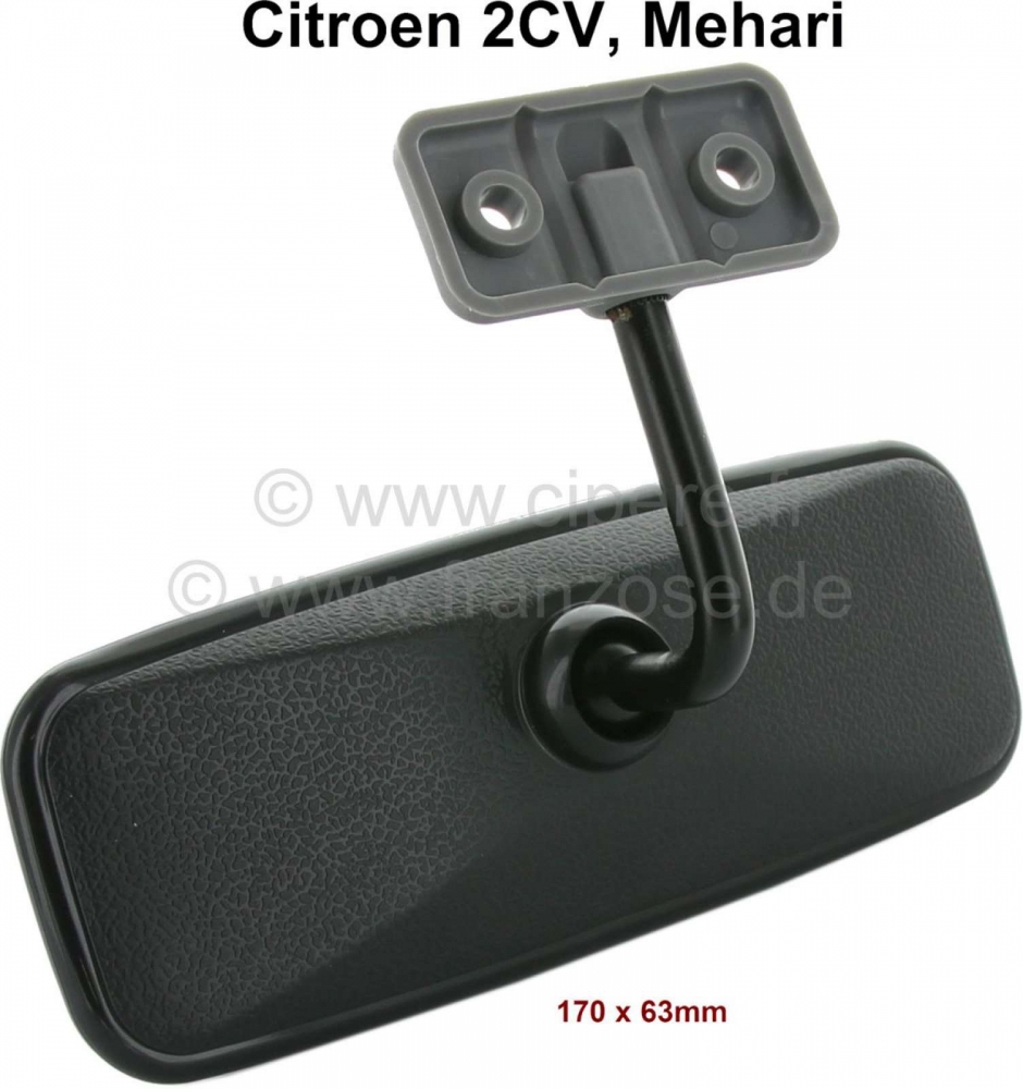Renault - Binnenspiegel, geschikt voor Citroen 2CV + Mehari. Breedte: 170mm. Hoogte: 63mm. Afstand m