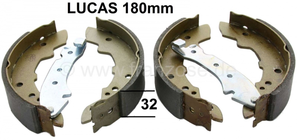 Renault - Remschoenen achter (1 set). Remsysteem: Lucas-Girling. Geschikt voor Renault R4, R5. Peuge