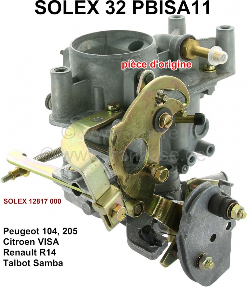 Peugeot - P 104/205/R14/Visa/Talbot, carburateur SOLEX 32PBISA11 (geen replica). Carburateur diamete
