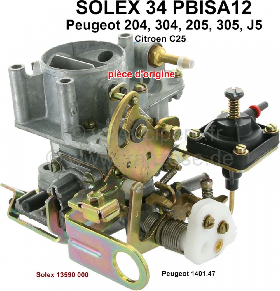 Renault - P 204/205/305/J5, carburateur Solex 34PBISA12 (geen replica). Carburateur diameter: 34mm. 