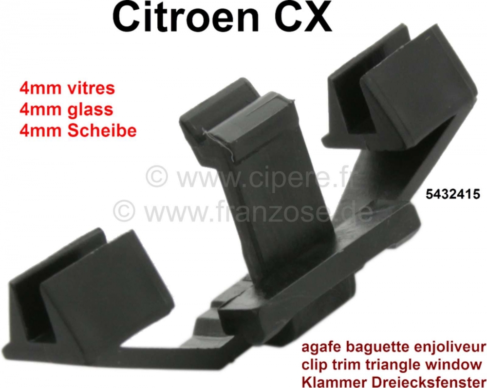 Sonstige-Citroen - CX, clip voor sierstrip en voorruit (driehoekige ruit C-stijl of zijruit Break), voor 4mm 