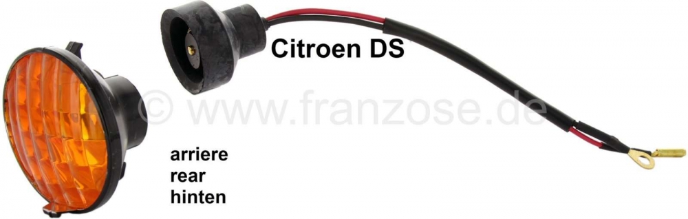 Citroen-DS-11CV-HY - Complete achterste richtingaanwijzer. Bestaande uit: Behuizing met contactdoos. Rubberen d
